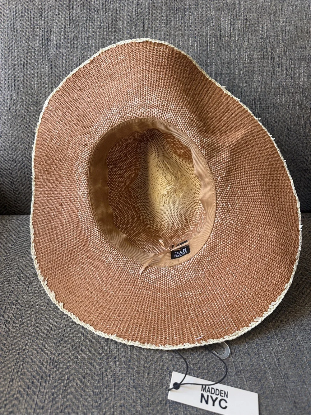 Madden NYC by Steve Madden Ombre Straw Hat with Chain Detail. Adjustable. OS